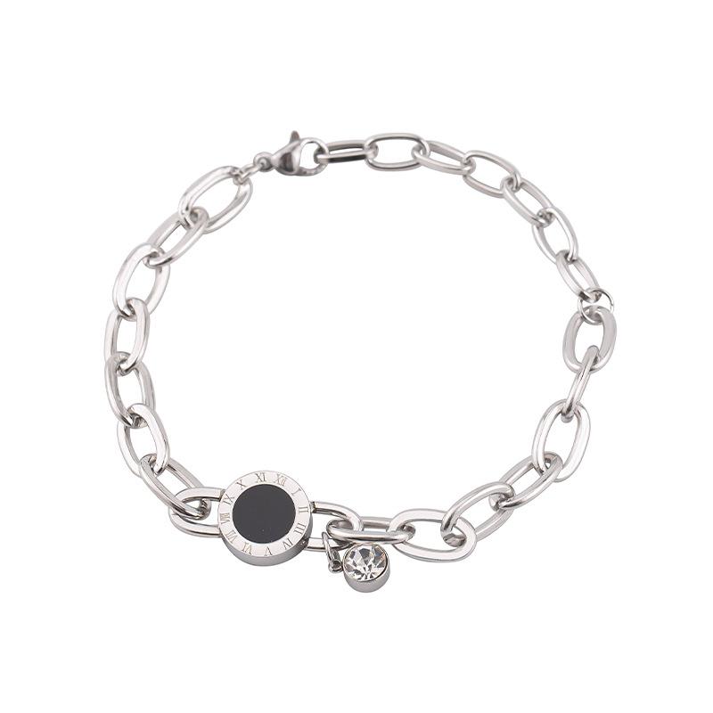 

Браслет из титановой стали в римском стиле не выцветает, простая инкрустация бриллиантами, модные, индивидуальные, легкие, роскошные ювелирные изделия