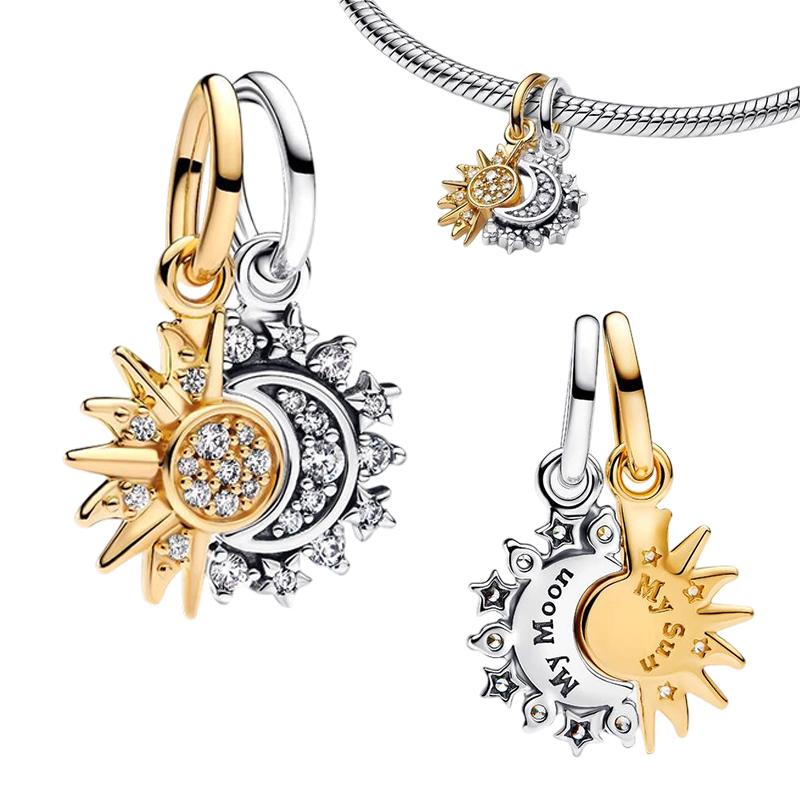Original Charms DIY Jewelry Gifts Sparkling Golden Firework Snowflake Lucky Star Splittable Sun & Moon Beads Fit Snake Bracelets