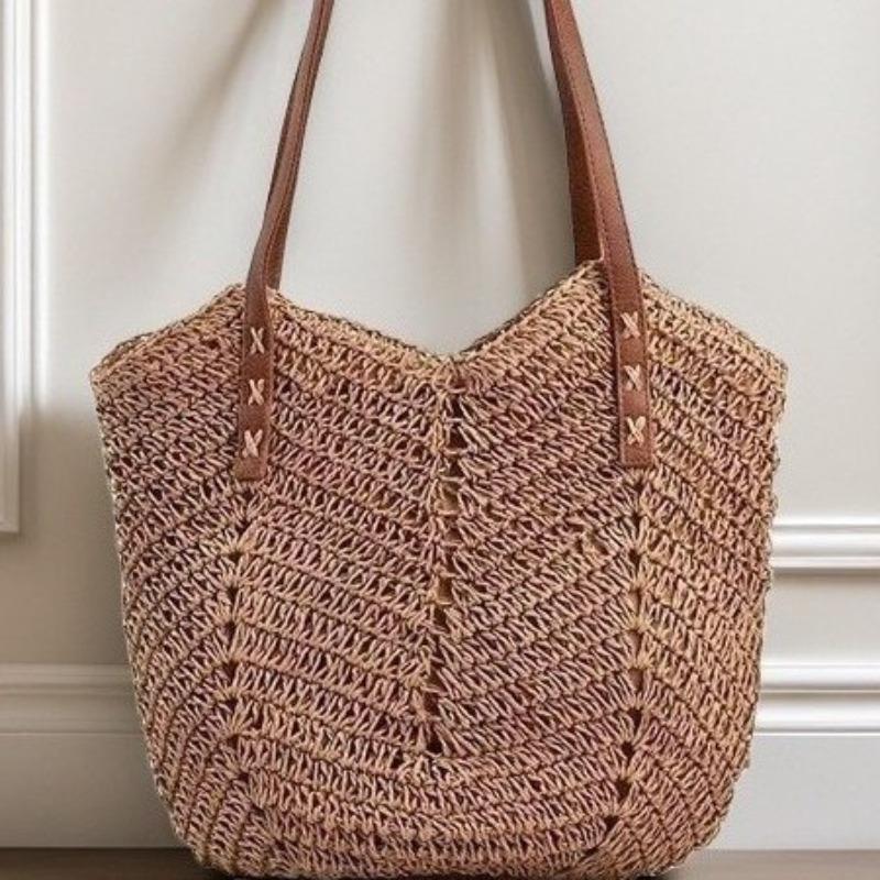

Ladies Handmade Straw Bag Shoulder Handbag Large Capacity Commuter Tote Bag Rattan Knitted Bag хаки