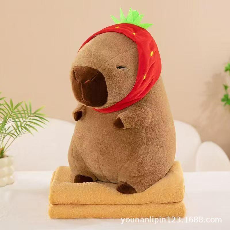 Kapibala Capybara Ugly Cute Doll Kapibala Car Office Air Conditioning Pillow Quilt Nap Blanket Two-in-One
