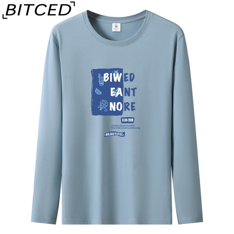 BITCED Мужская футболка с длинными рукавами, облегающая, весна-осень, универсальная рубашка с круглым вырезом