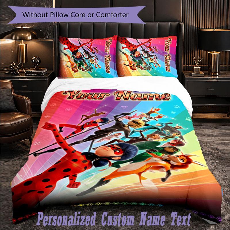 Personalized 3Pcs Bedding SetMiraculous Ladybug Custom Text Duvet Cover Pillowcase Set Bedroom Gift