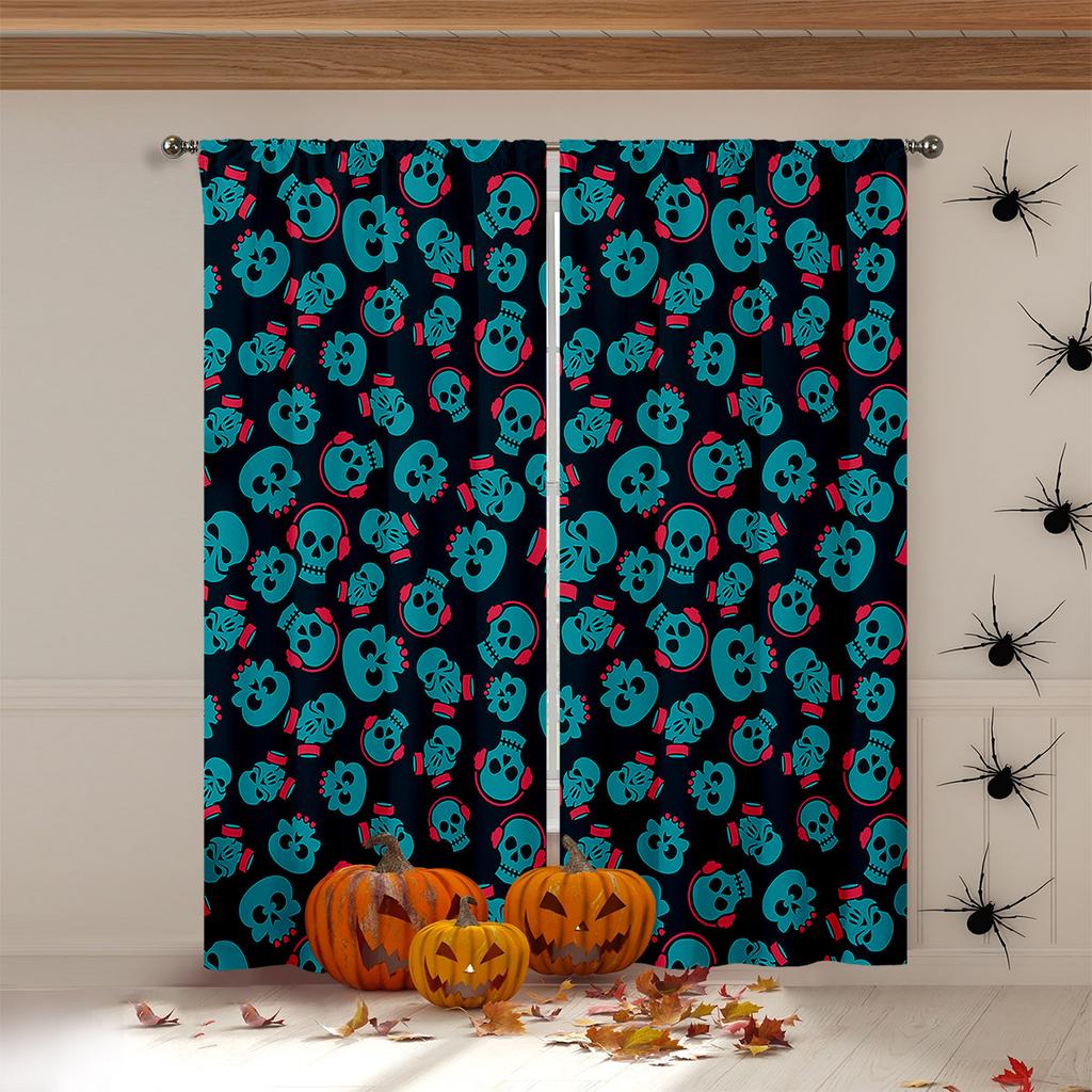 Skull Spider Web Halloween 3d Printed Curtains Suitable For Children's Room Restaurant Study Holiday Party Decoration Curtains