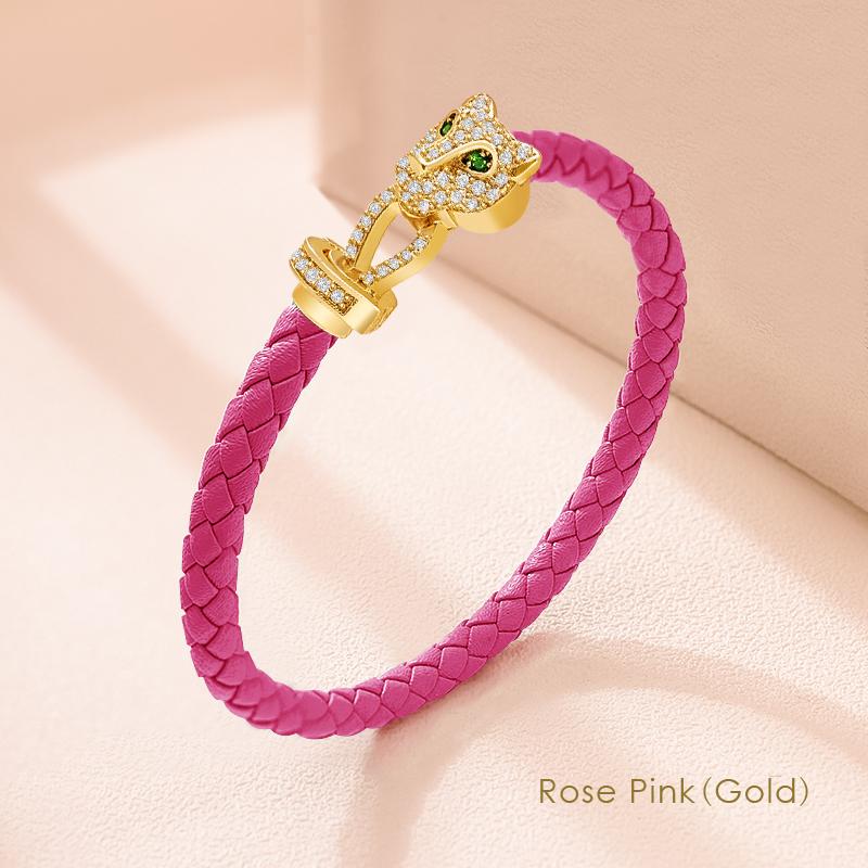 MOONLIGHT Classic Design Exquisite Cheetah Zircon Bracelet for Women Braided Leather Bracelet Quality Banquet Couples Gift