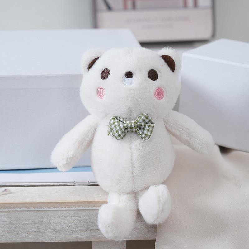 Tie Bow Grid Teddy Bear Plush Toy  Soft Fill Doll Backpack Keychain Holiday Gift