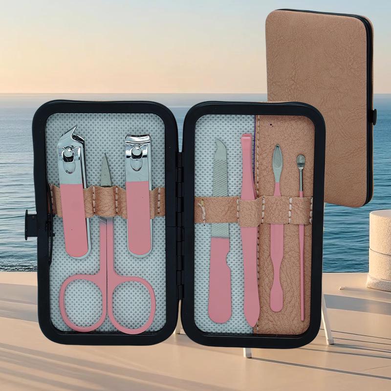 Stainless Steel Manicure Set: Zipper Case, Nail Clippers, Scissors, Nose Hair Trimmer, Dead Skin Remover, Customizable Logo.