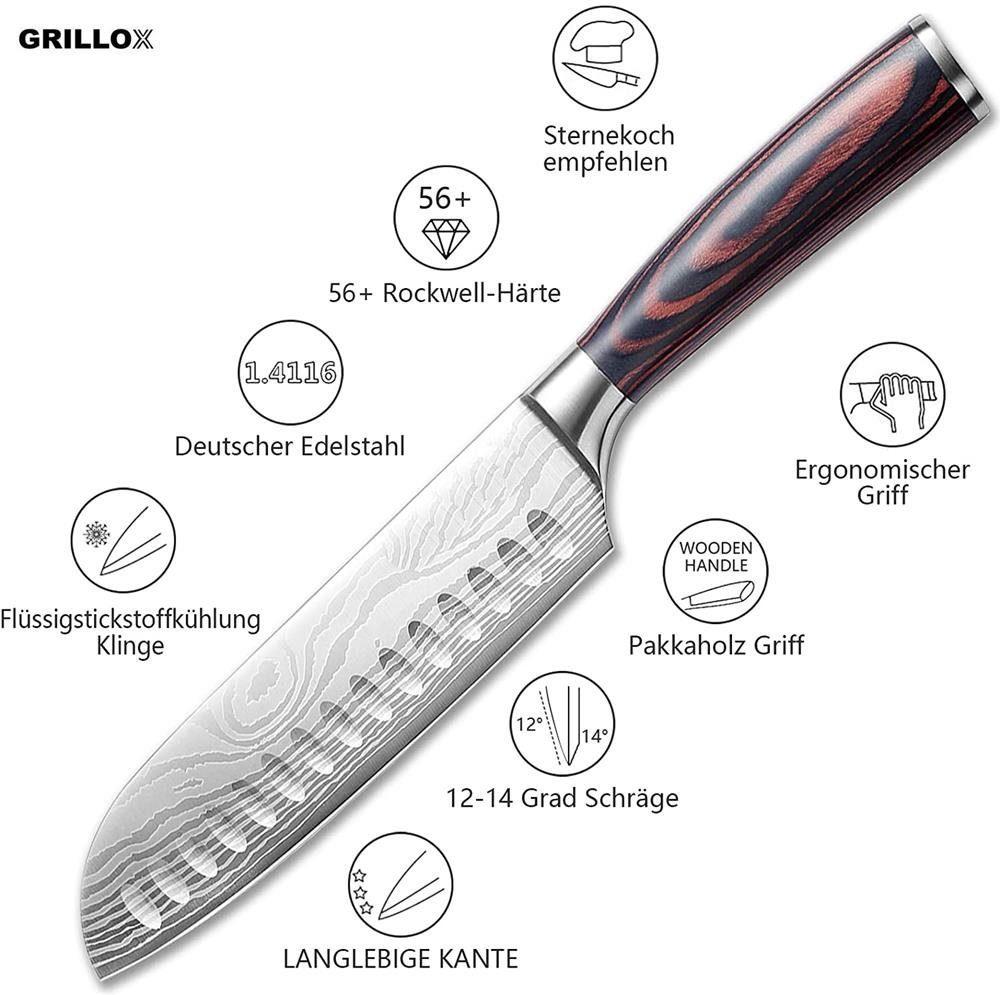 GRILLOX Santokumesser 17cm Küchenmesser Kochmesser Sushi Ultra Scharf Edelstahl