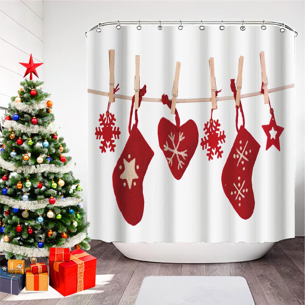 GAEChristmas Printed Bathroom Shower Curtain Snowman Santa Claus Waterproof Polyester Curtain Home Decoration Window Christmas