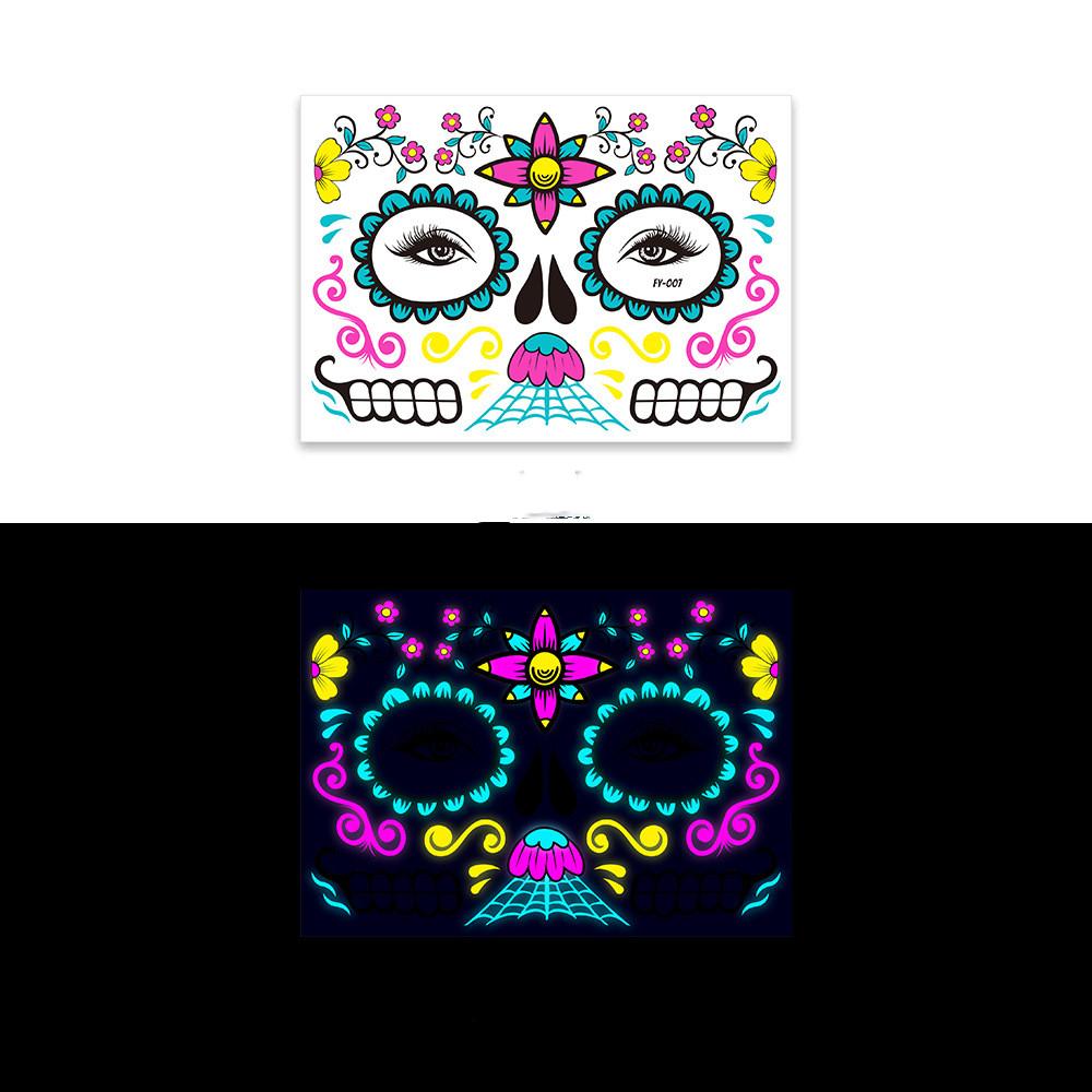 Halloween Funny Fluorescence Stickers Creative Horror Temporary Makeup Dance Death Spirit Face Tattoo Stickers Masquerade Mask
