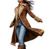 Damen Denim Western Retro Trenchcoat, Plüschmode und Wärme, Fleecejacke