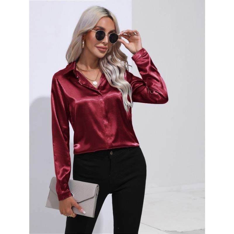 Camicia da donna primaverile e autunnale Top a maniche lunghe da pendolare con temperamento a tinta unita
