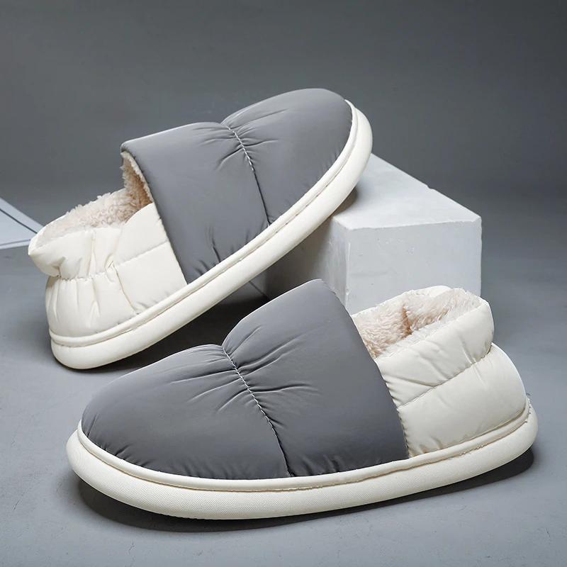 

Модные зимние мужские зимние ботинки, плюшевые теплые ботильоны, мужские пуховые водонепроницаемые высокие домашние хлопковые туфли, нескользящие, доступны для использования в помещении и на открытом воздухе 46-47