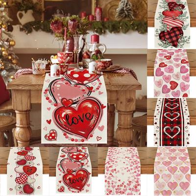 Valentine's Day Red Love Hearts Table Runner, Super Soft Tablecloth, Anniversaries, Engagement, Kitchen Dining Fireplace Mantel Decor