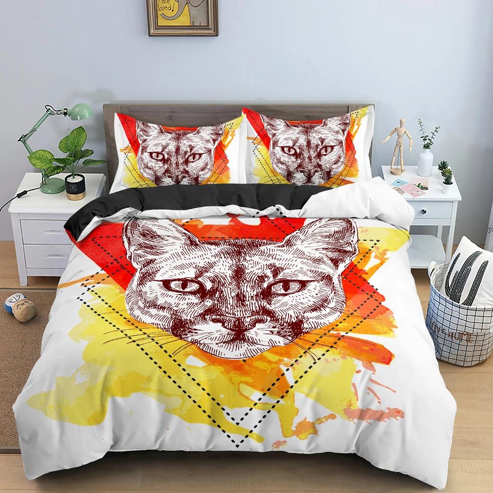 Polygon Cartoon Animal Pattern Duvet Cover Watercolor Lion Background Polyester Bedding Set King Queen Size 2/3Pcs For Kids Boys
