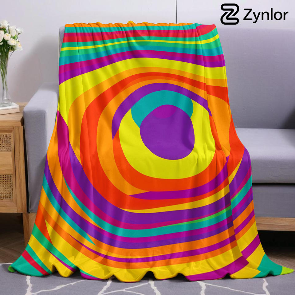 Swirl Rainbow Wave Ultra Soft Sherpa Fleece Blanket Fluffy Warm Halloween Cozy Throw for Sofa Couch Bedroom Gift All Season
