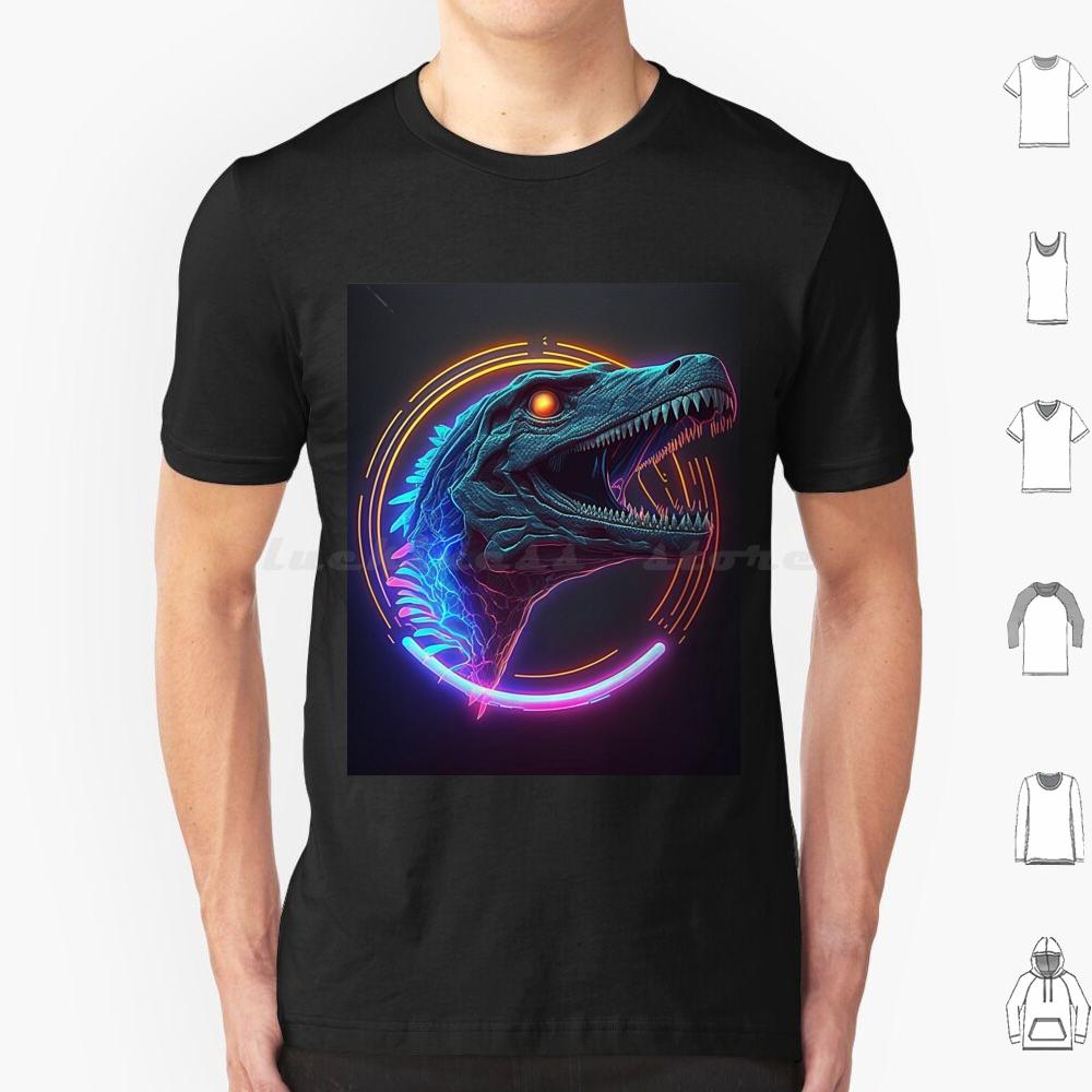 Neon Velociraptor T Shirt Cotton Men Women DIY Print Velociraptor Dinosaur Raptor Dinosaurs Dino T Rex World Funny Cute