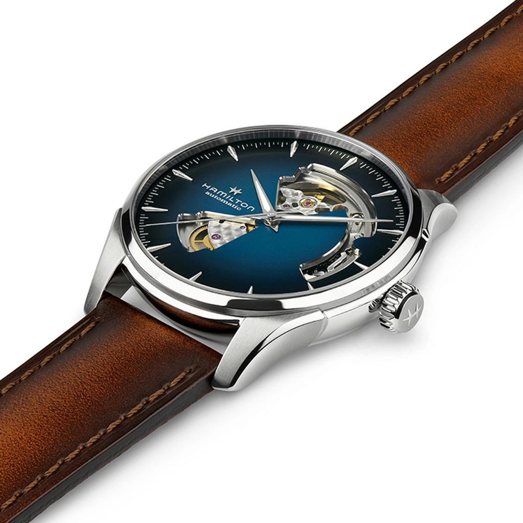 Hamilton H32675540 Jazzmaster Open Heart Auto 40mm Blue Dial Brown Leather Men's Watch