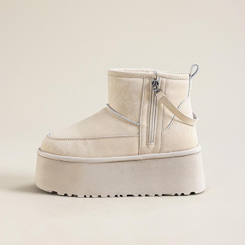 New snow boots heightened thick-soled mid-tube side zipper warm women's boots women's shoes casual versatile cotton shoes