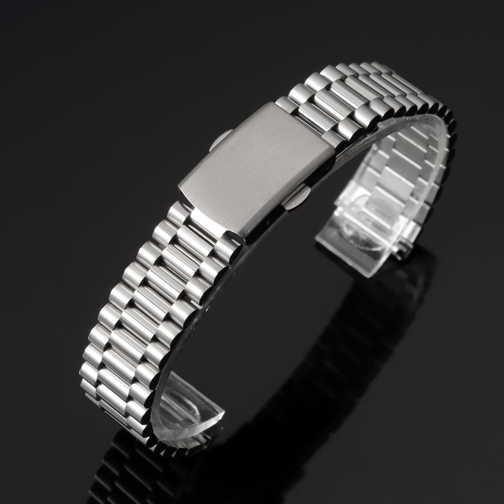 Silver Gold Solid Stainless Steel Watch Bracelet 10mm 12mm 14mm 16mm Universal Watchbands Casual Metal Double Clasp Watch Strap
