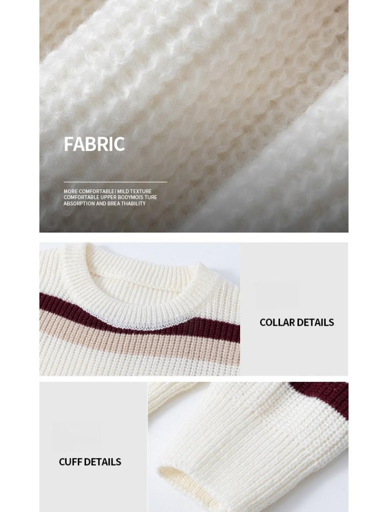 Pullovers Long Sleeves Sweaters Unisex Men's Jumper Couple Paragraph Winter Men's Korean Wear Knitted Cardigan Men's Stripes Round Neck Men's Tops