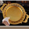 European Vintage Fruit Plate, Alloy Household Round Hollow Lace Plate, Gold Snack Hotel Dinner Plate, Home Table Decoration