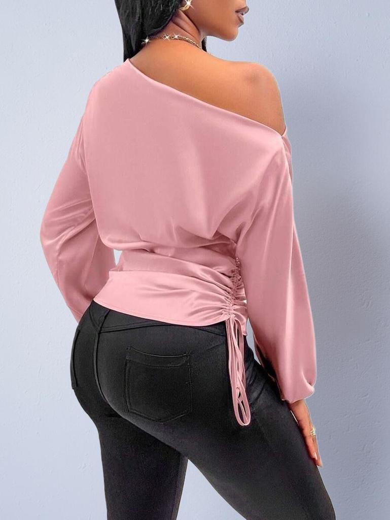 Asymmetrical Satin Blouse with Slanted Collar - Women's Spring/Autumn Collection