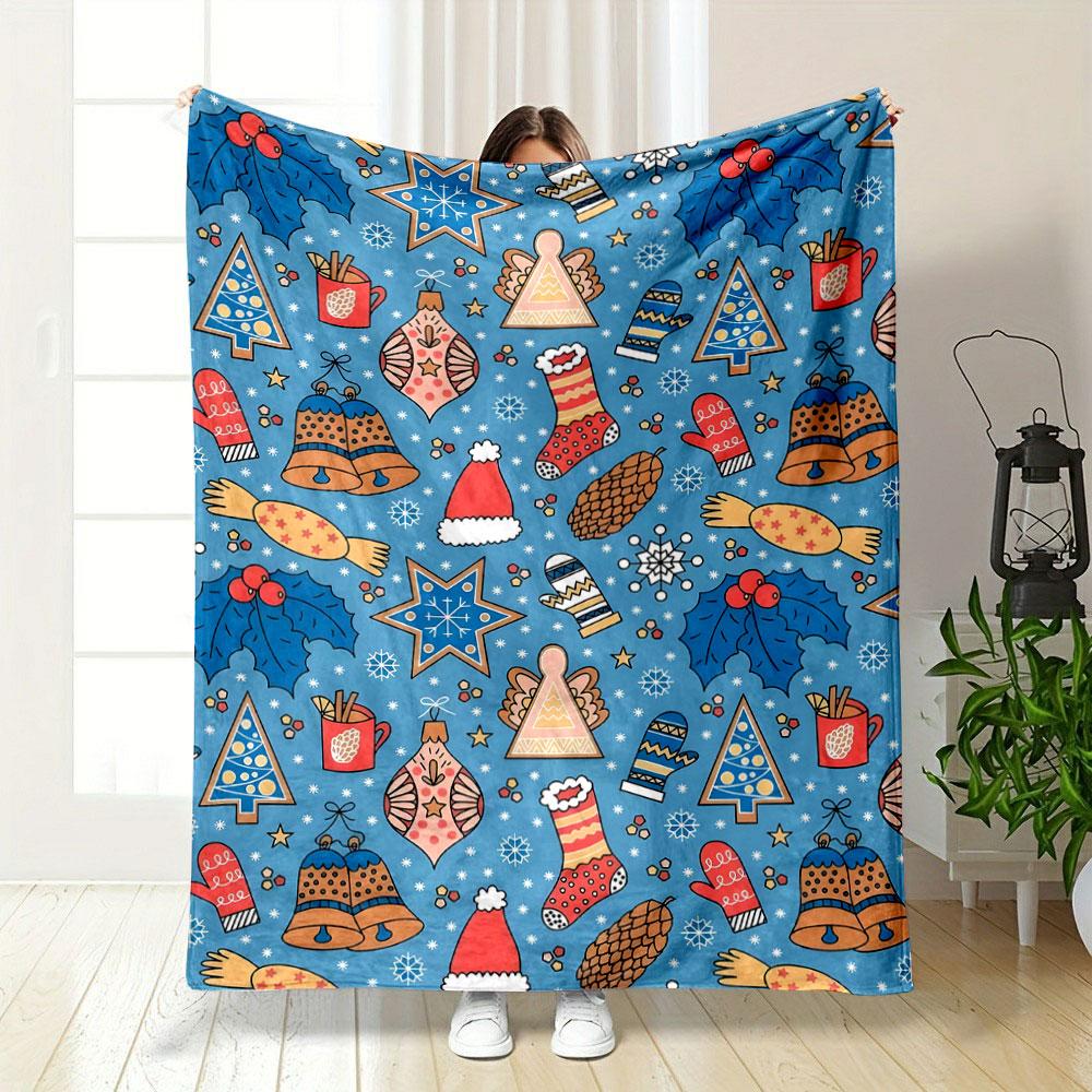 Christmas Themed Festive Pattern Blanket bedroom Blanket for Livingroom Couch lunch break Soft throw for Friend's festival Gift