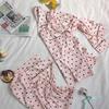 Girl Sweet Love Pajamas Spring And Summer Lapel Casual Home Two-Piece Set