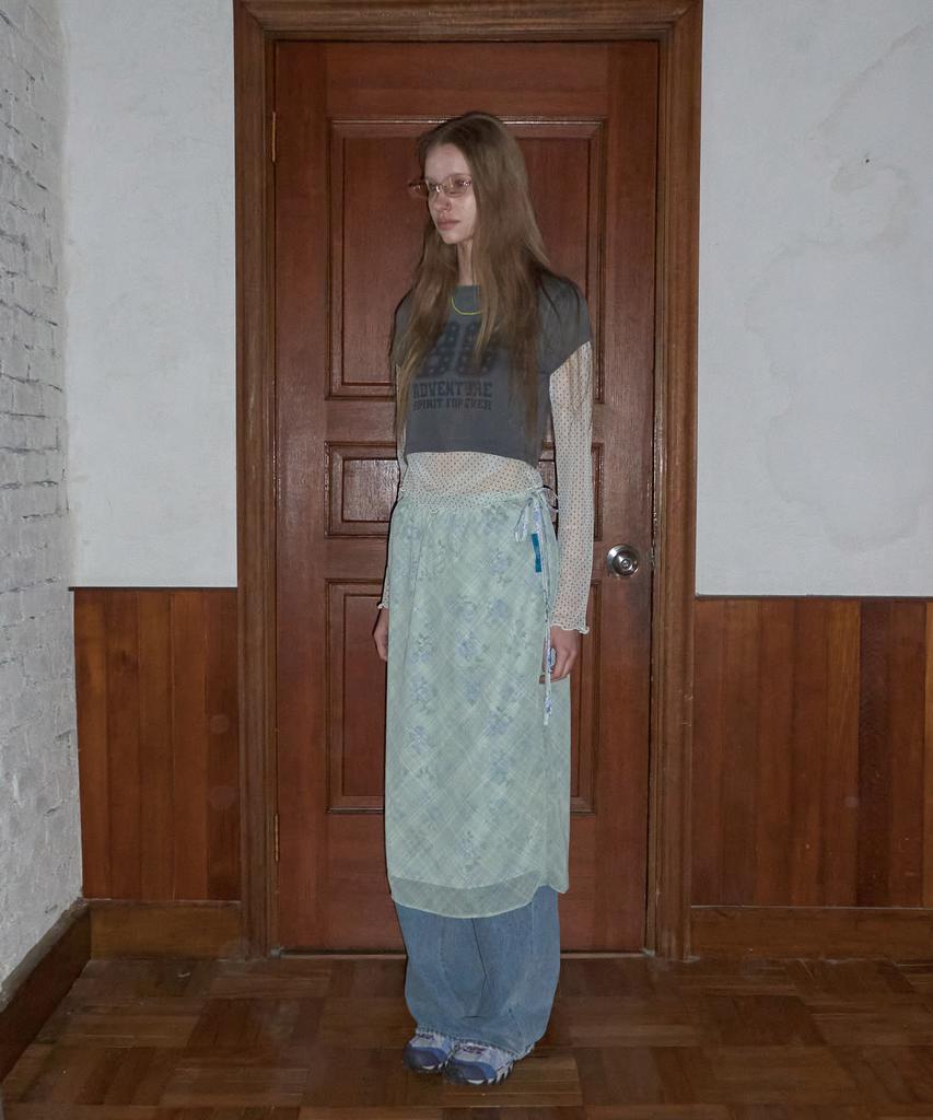 Mejongkeulem Floral Check Layered Skirt_ Apple Mint