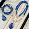Retro Vysoce Kvalitní Přírodní Lapis Lazuli Řetízek na Svetr Umělá Imitace Australské Bílé Perly Řetízek na Svetr