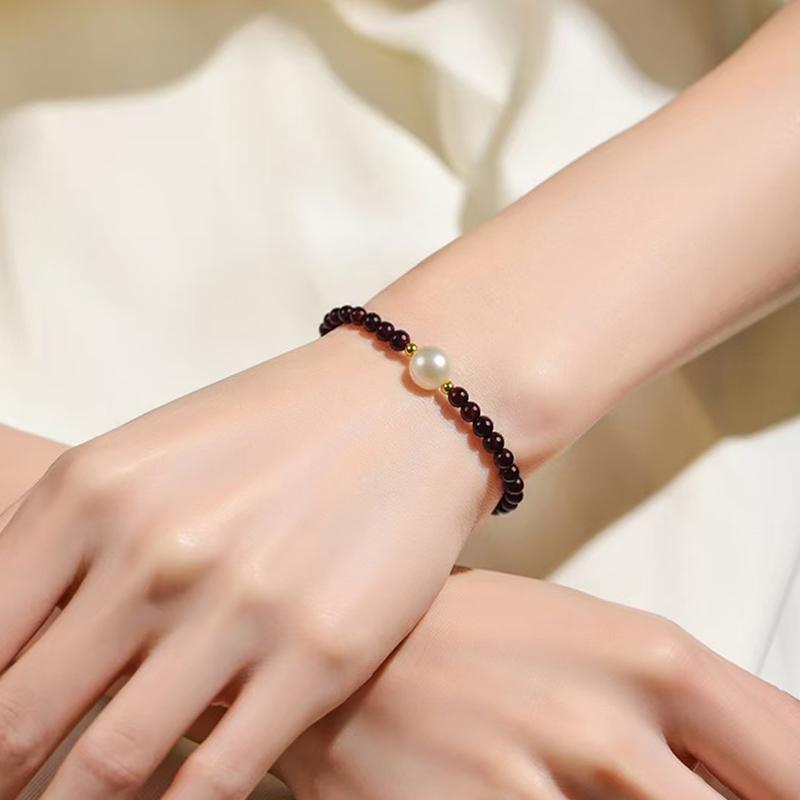 Women Chinese Style Beaded Bracelet Imitation Garnet Jewelry Handmade Red Stone Gift for Daily Accessory