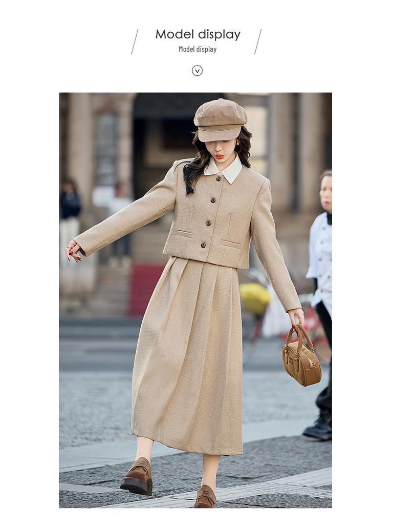 Chic Spring 2025 Small Fragrant Style Suit: Single-Breasted Jacket and Semi-Skirt Dress Set (Y2510)