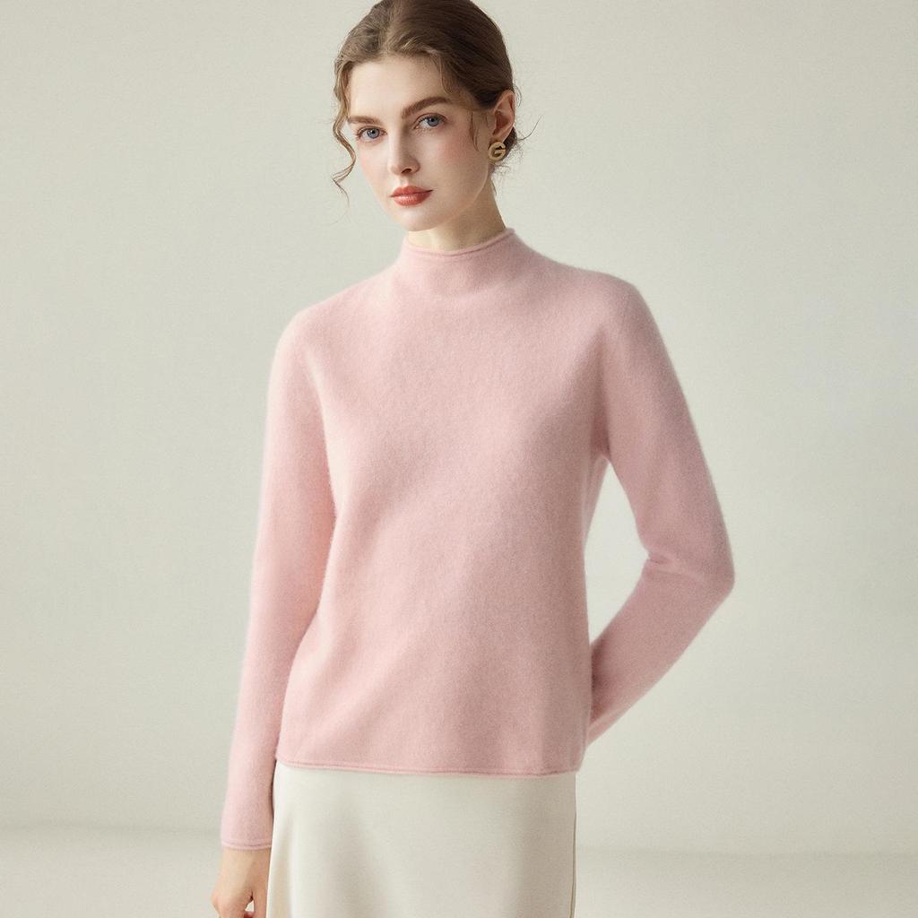 Damen Kaschmirpullover: Halbhoher Kragen, Langarm, Enganliegend, Gestrickter Pullover für Herbst/Winter