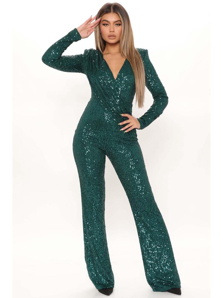 Jesień 1153: Europejski & Amerykański Kombinezon z cekinami i głębokim dekoltem V dla Kobiet