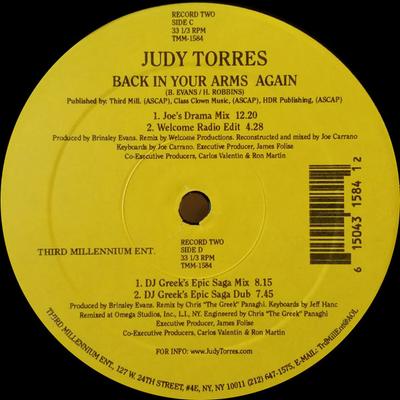 12inch Record JUDY TORRES  Back In Your Arms Again TMM1584 THIRD MILLENNI 1999 US Dance  Electronica Used