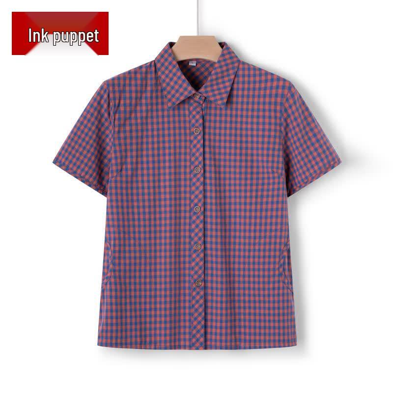 Women s Summer Loose Plaid Short Sleeve Shirt 3XL