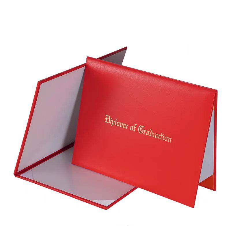 Custom Logo School A4 Blank PU Leather Diploma Cover with Gold/Silver Printing Certificate Diploma Certificate Cover Folder