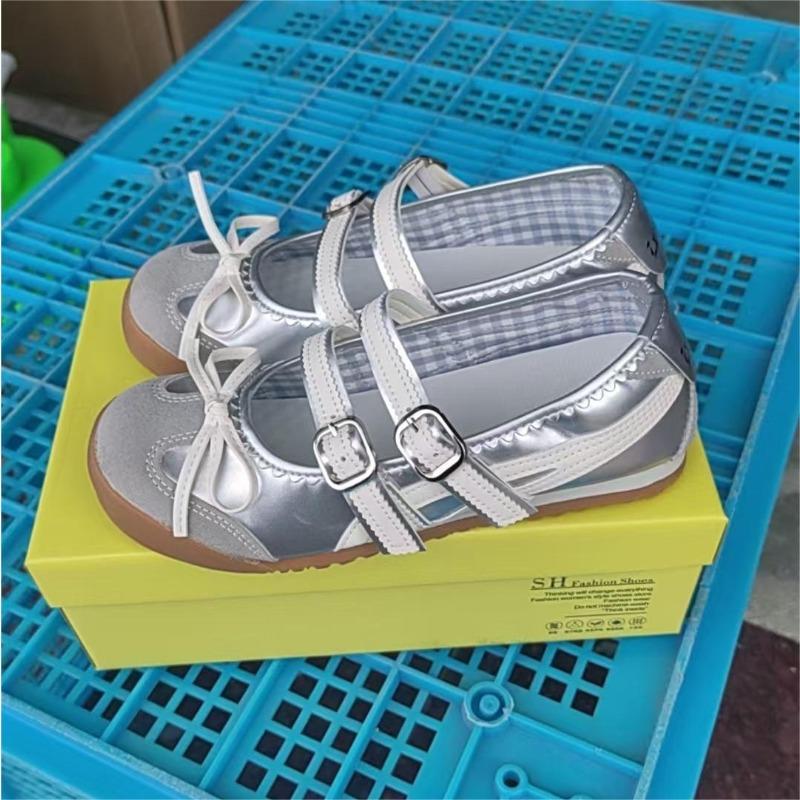 

Fashion 2025 New Summer Flat Ballet Slippers Women s Casual Versatile Bashful Puff Slippers with Dress Mary Jane Shoes 40 серебряный