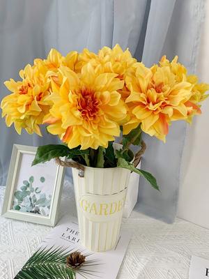 Künstliche Dahlienblüten mit langem Stiel, 62 cm, künstliche Dahlienblüten aus Seide, für Heimwerker, Wohnzimmer, Party, Hochzeit, Garten, Veranda, Dekoration, 6 Stück