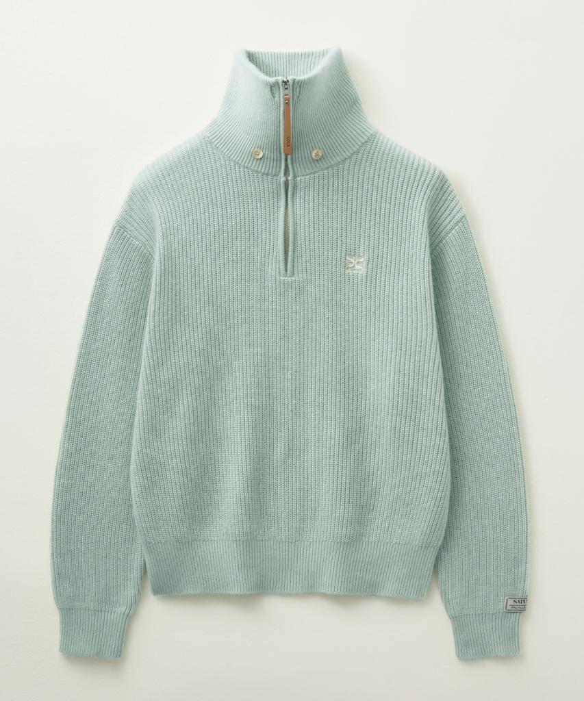 Seteo Button-Up Sailor Half Knit Zip-Up Mint