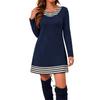 Women's Casual Round Neck Long Sleeve Plaid Patchwork Tunic Top Mid Length Blouse for Daily Wear