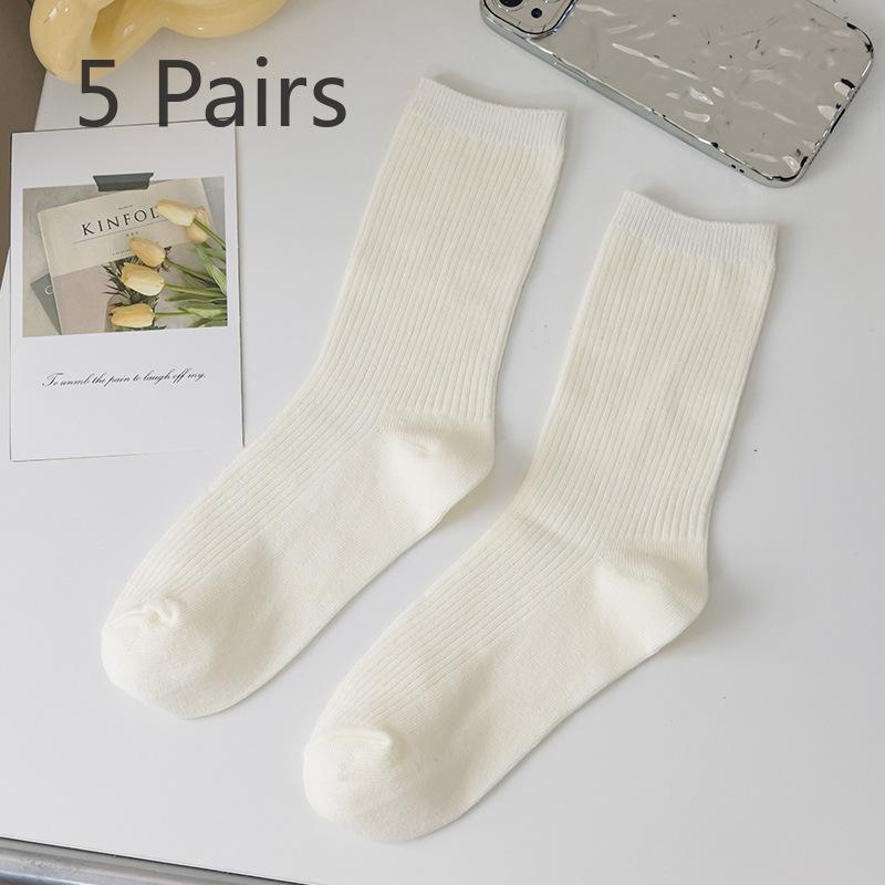 5 Paar Damen Frühling und Herbst Geruchsdichte Einfarbige Baumwoll-Röhrensocken