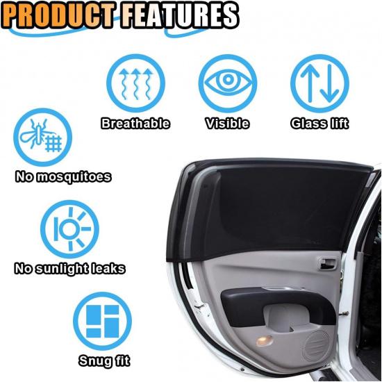 2 Pack Car Window Shades for Baby, Breathable Mesh Sun Shades, UV Rays and Heat Protection, Large 31"x24", for Car SUV Camping