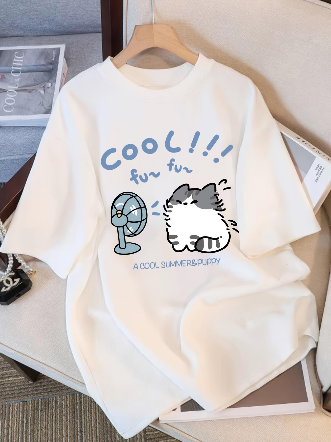 Crew Neck Lightweight & Breathable Summer Inspired Cute Cartoon Print T-Shirt for Women Aesthetic Clothes S