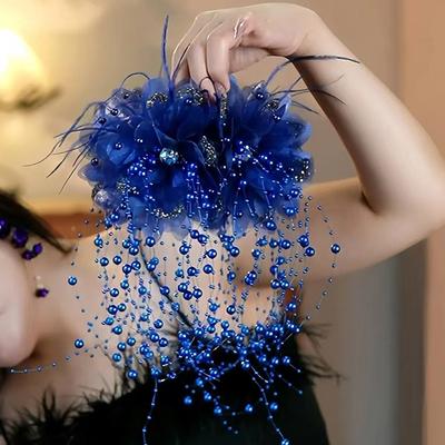 Dames Luxe Gaas Bloemen Parel Kwastjes Haarclips Vrouwelijke Pluizige Haarklauwen Haaienvormige Haaraccessoires Hoofddeksel