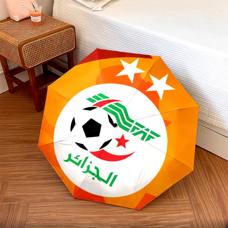 Modello squadra nazionale di calcio dell'Algeria, ombrello pieghevole automatico, design portatile e pieghevole, 8 stecche, un regalo di Natale o di compleanno.