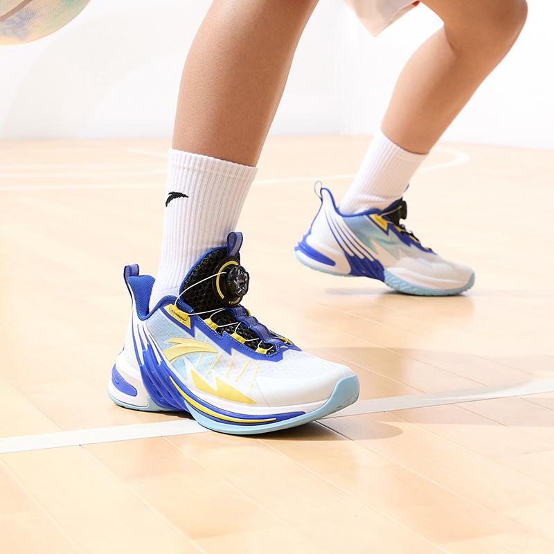 Anta Whirlwind Mesh Durable Breathable High-Top Kids Basketball Shoes Kids sneaker Bright-Blue White 312321118H-5
