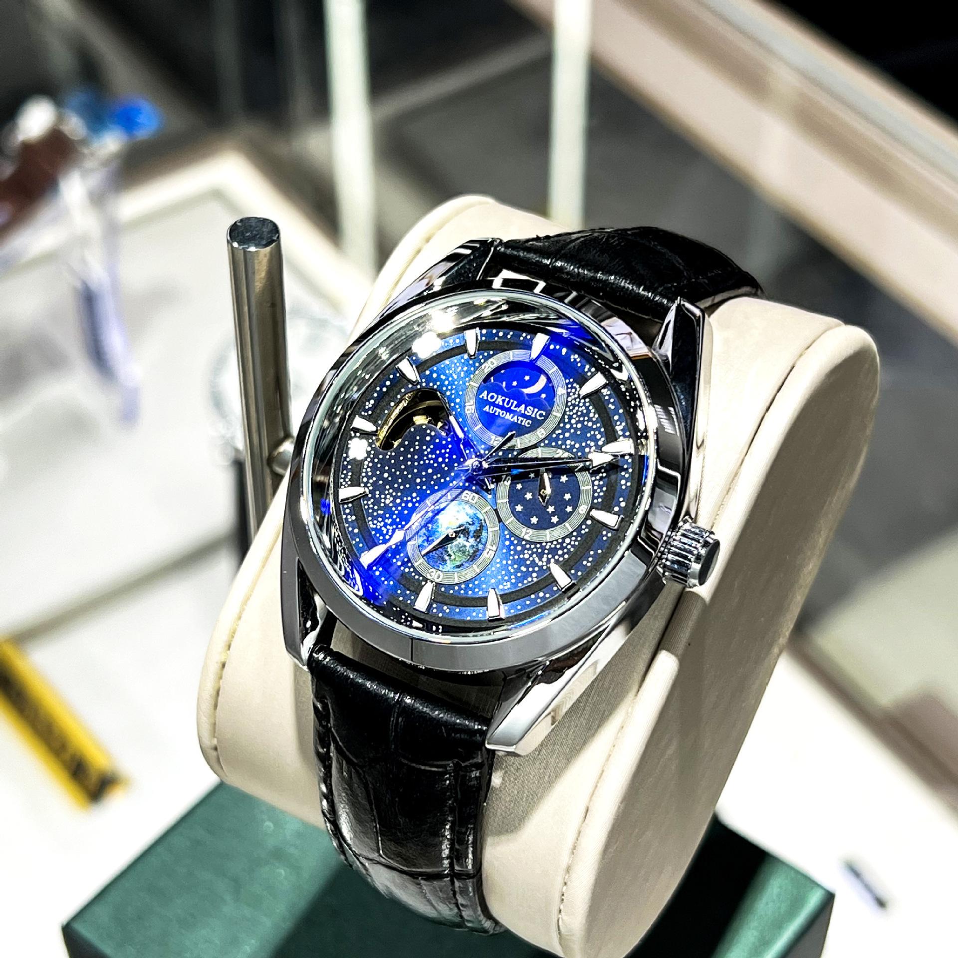 

Новые часы Starry Sky Dial мужские механические часы водонепроницаемые светящиеся многофункциональные полностью автоматические мужские часы Trend