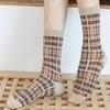 5 Pairs Women Winter Socks Fashion Thickened Warm Socks Retro Grid Middle Tube Girls Socks