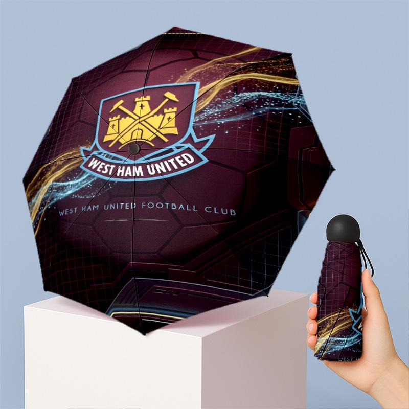 Ombrello Pieghevole Compatto West Ham United Modello Calcio Stampato Mini 5 Pieghe 8 Stecche Antivento Impermeabile Leggero Portatile